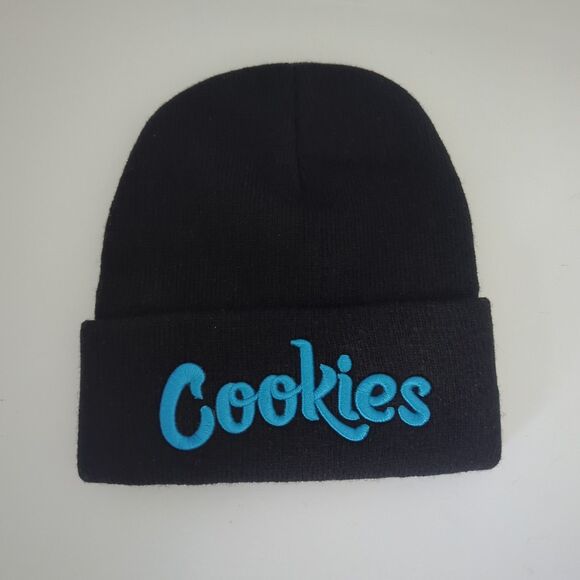 Cookies Black Beanie with Blue Embroidery One Size Fits Most - Picture 1 of 3
